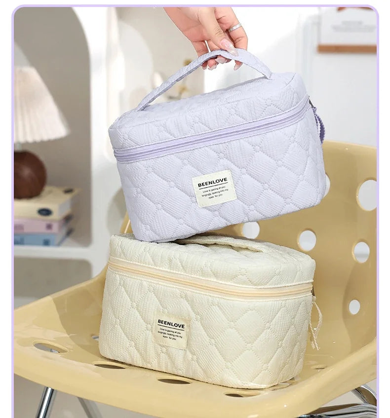 Conjunto de bolsa de maquiagem acolchoada bolsa de maquiagem feminina grande floral sacos de maquiagem bonito algodão bolsa cosmética viagem saco de armazenamento de produtos de higiene pessoal