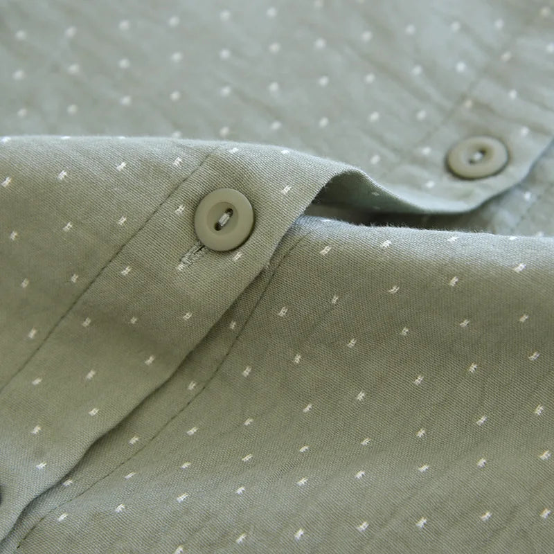 Algodão feminino polka dot pijama define fio-tingido gaze manga longa calças loungewear casual simples pijamas em torno do pescoço nightwears
