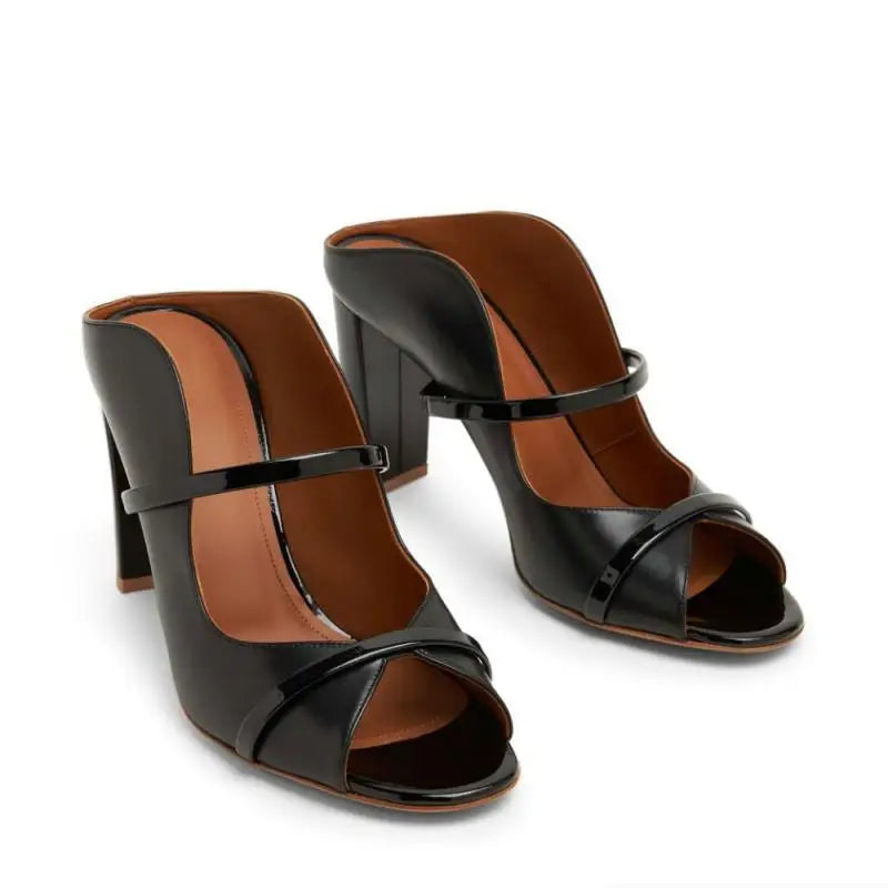 Sandálias Roma Open Toe para Mulheres, Banda Estreita, Salto Alto, Cor Sólida, Deslizamento Em Chinelos Ao Ar Livre, Sapatos Femininos Ocidentais, Nova Moda