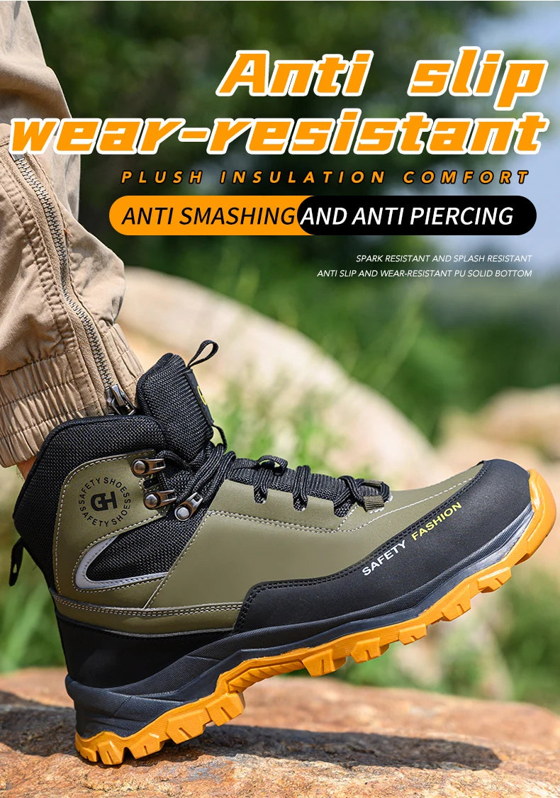 Moda novos sapatos de trabalho de segurança anti-esmagamento anti-punctura anti-odor homens usam sapatos antiderrapantes botão fivela sapatos de dedo do pé de aço à prova dwaterproof água