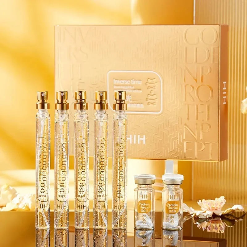 Fios solúveis de lifting facial, colágeno, essência facial, peptídeo de proteína, fio de seda dourada, soro facial para anti-envelhecimento, pele firmadora