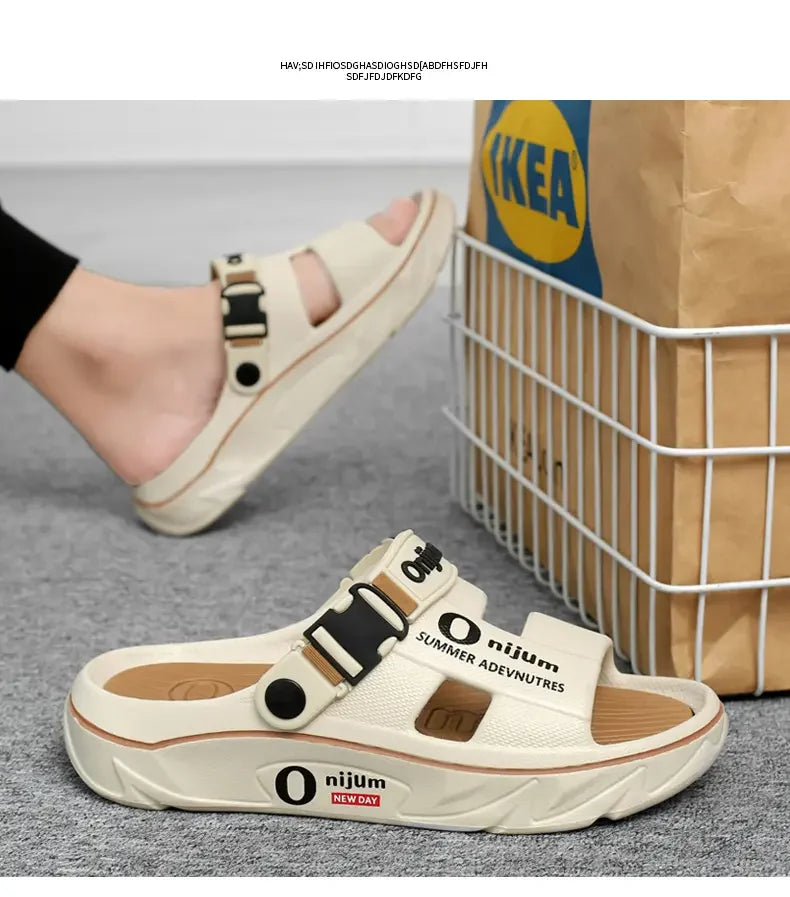 Chinelos de praia masculinos sandálias ao ar livre verão confortável sandálias de praia grosso macio tamancos masculino casual água sapatos de jardim