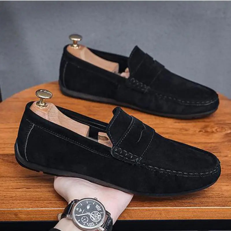 Primavera verão azul camurça mocassins homens deslizamento em mocassins macios respirável apartamentos sapatos de condução sapatos casuais de couro feitos à mão