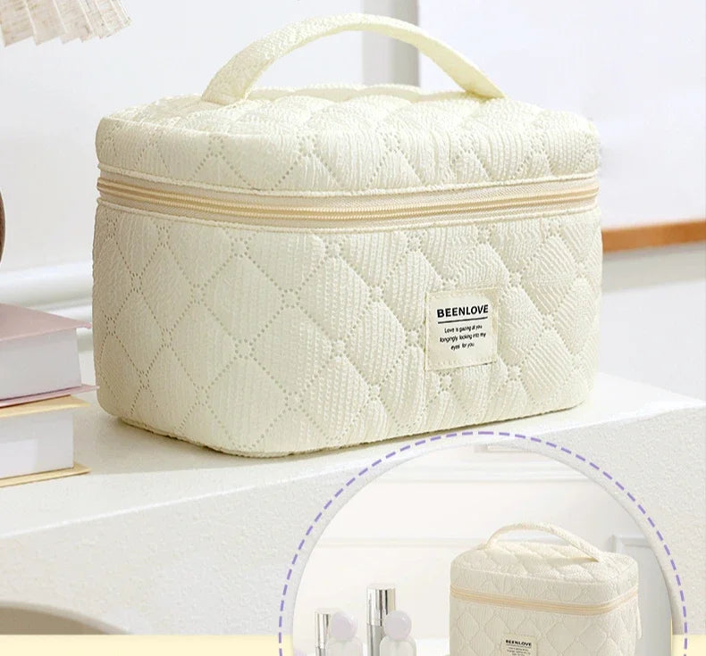 Conjunto de bolsa de maquiagem acolchoada bolsa de maquiagem feminina grande floral sacos de maquiagem bonito algodão bolsa cosmética viagem saco de armazenamento de produtos de higiene pessoal