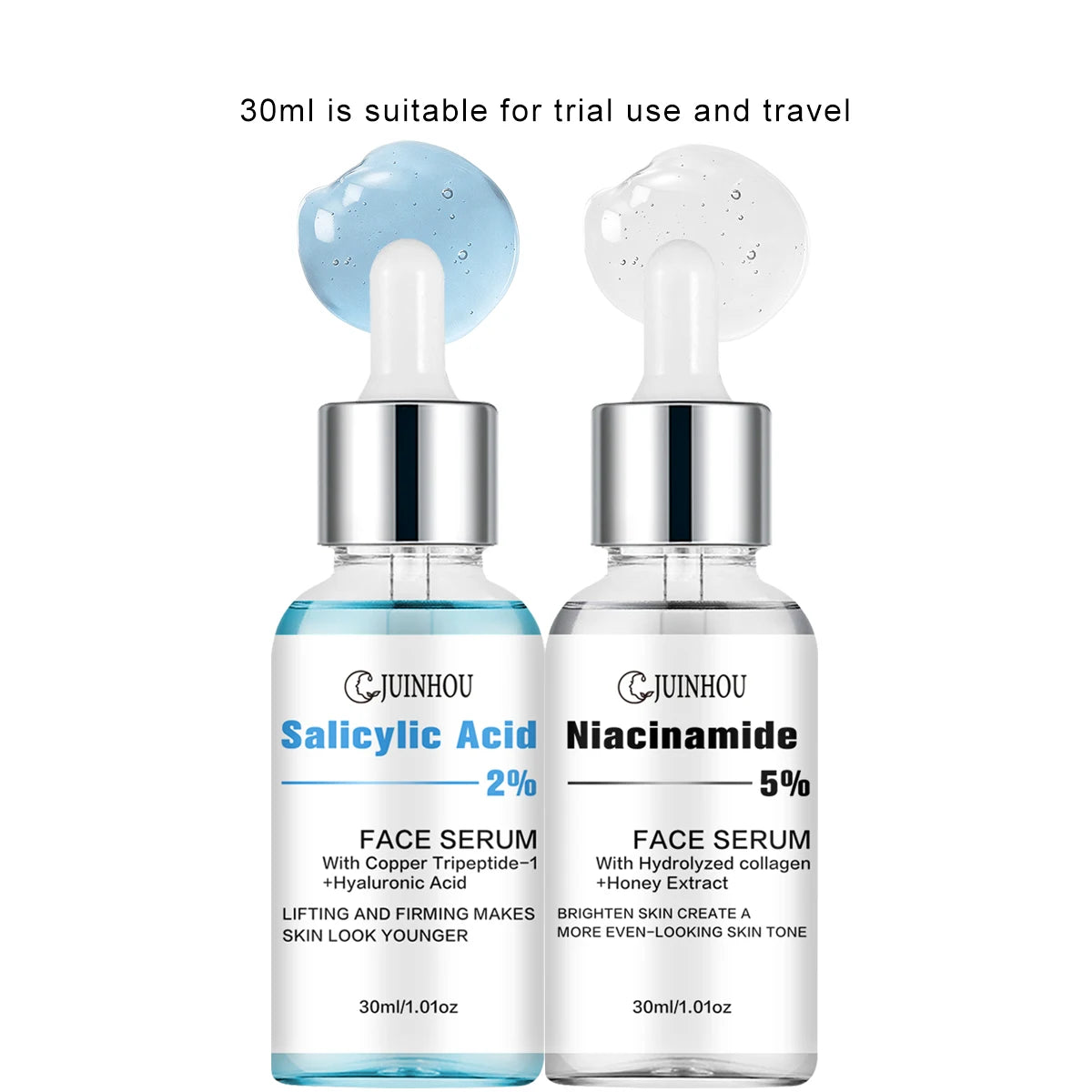 Conjunto de Sérum com Ácido Salicílico e Niacinamida JUINHOU2-PCS para Iluminar a Pele, Contém 5% de Nicotinamida e 2% de Ácido Salicílico, Adequado para Todos