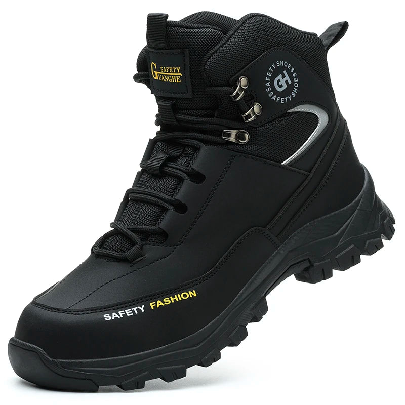 Moda novos sapatos de trabalho de segurança anti-esmagamento anti-punctura anti-odor homens usam sapatos antiderrapantes botão fivela sapatos de dedo do pé de aço à prova dwaterproof água