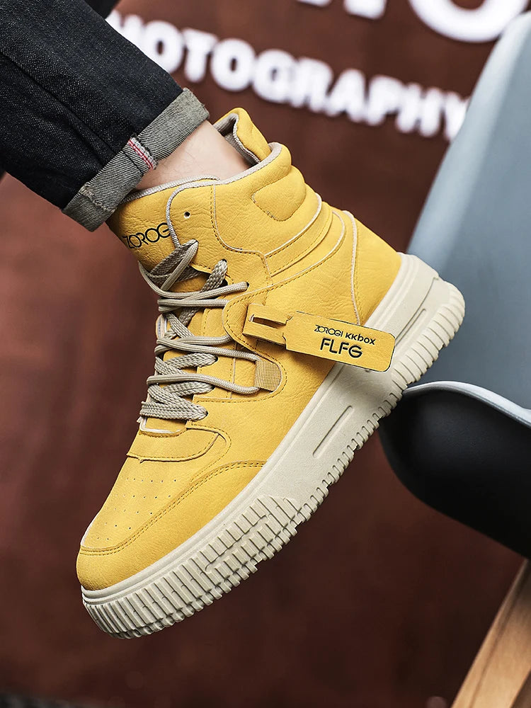 Sapatos masculinos de cano alto de inverno, sapatos esportivos casuais de couro, roupas de trabalho retrô, sapatos esportivos casuais versáteis e modernos