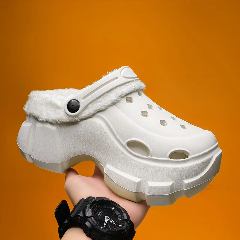 Novas sandálias de plataforma de inverno feminino chinelos sapatos ao ar livre sola grossa sapatos leves respiráveis chinelos de pele feminina