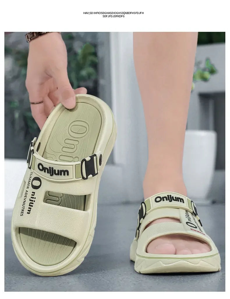 Chinelos de praia masculinos sandálias ao ar livre verão confortável sandálias de praia grosso macio tamancos masculino casual água sapatos de jardim