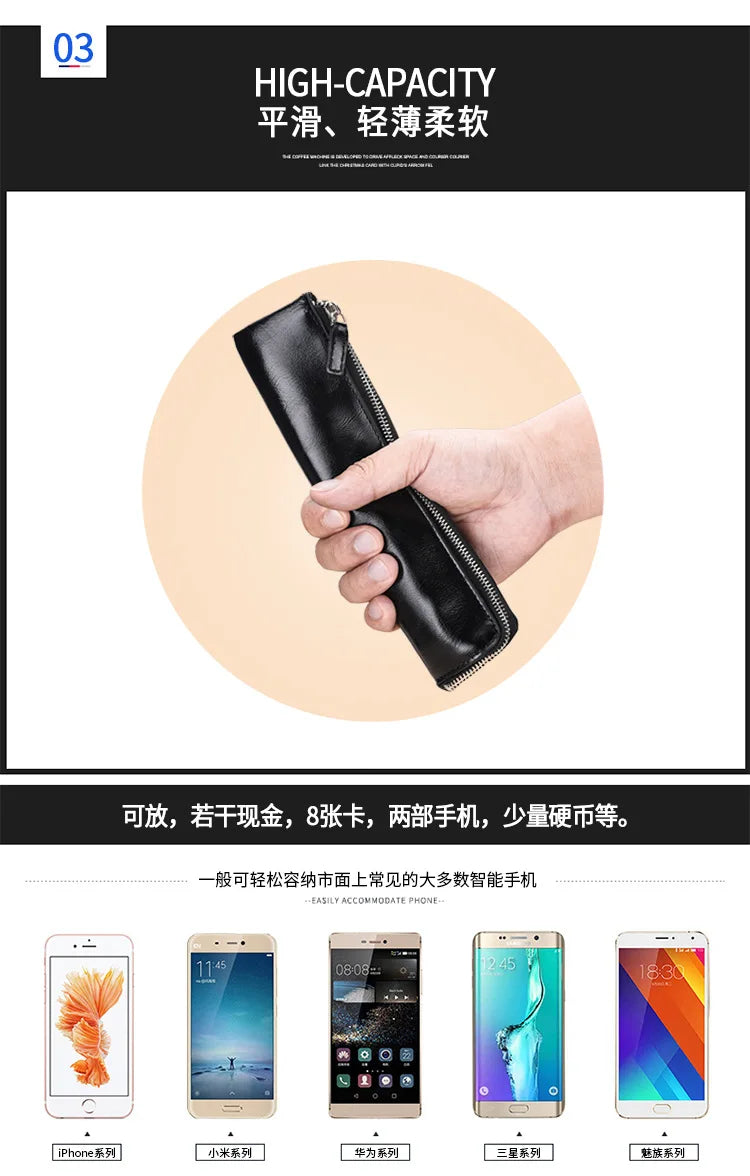 Carteiras clássicas com zíper estilo longo masculino, porta-cartão, grande capacidade, grande para celular, marca de luxo, bolsa masculina, qualidade