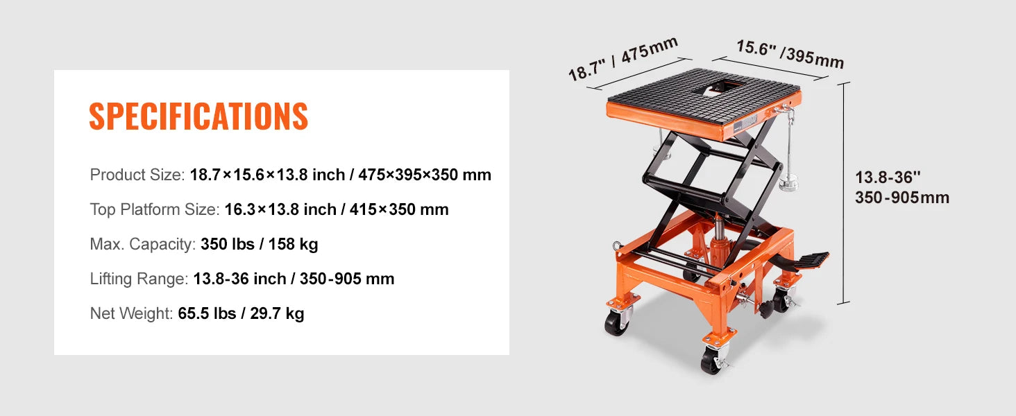 SucceBuy Mesa de elevação hidráulica para motocicleta, 350 lbs, tesoura, elevador hidráulico, suporte para dirt bike