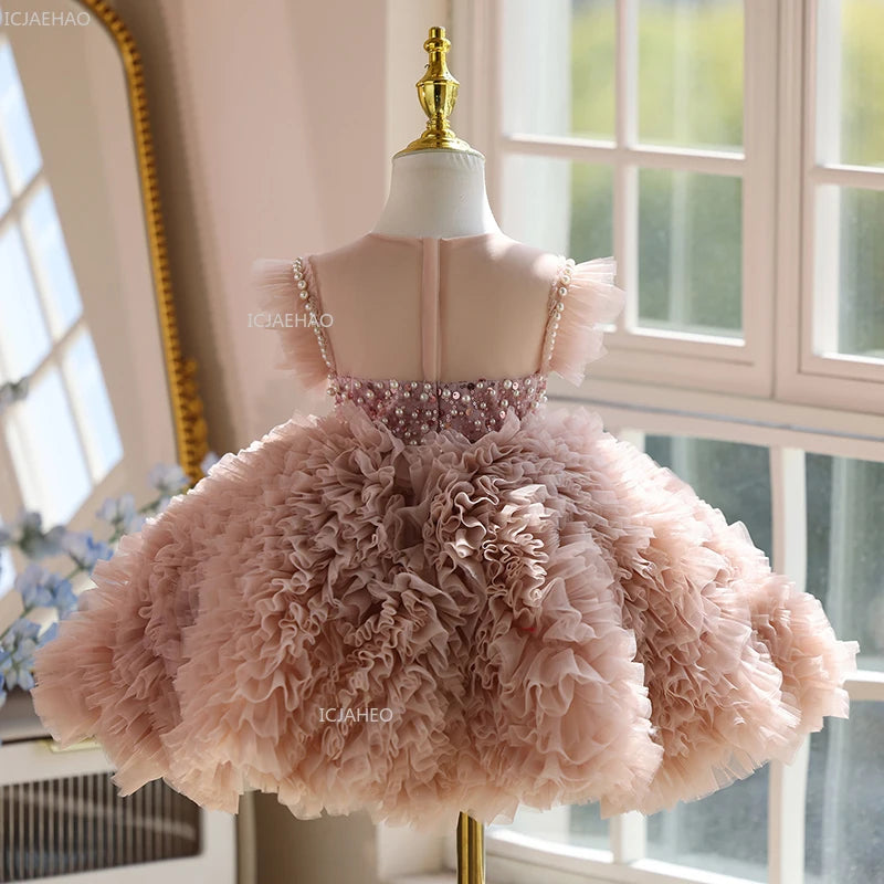 Meninas aniversário princesa inchado vestido crianças desempenho de noite formal festa trajes vestido de baile para crianças piano eid