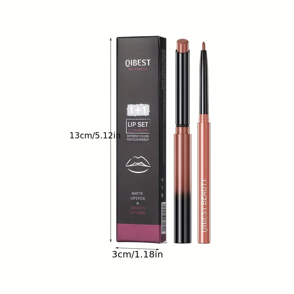 Matte Batom e Lip Liner Set, Cor Renderização, impermeável, de longa duração, Dia dos Namorados Presentes, Conter SQuality Plant, 1 + 1