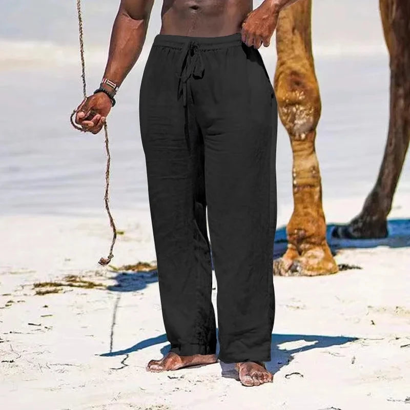 2025 novas calças de linho de algodão masculino solto legal casual calças compridas cintura elástica calça longa casual streetwear calças leves