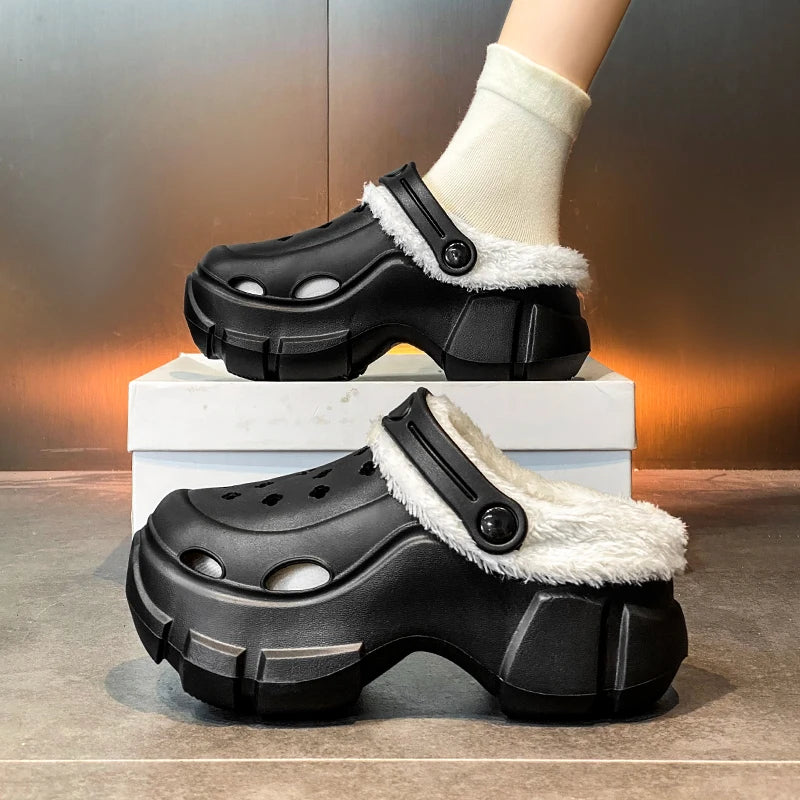Novas sandálias de plataforma de inverno feminino chinelos sapatos ao ar livre sola grossa sapatos leves respiráveis chinelos de pele feminina