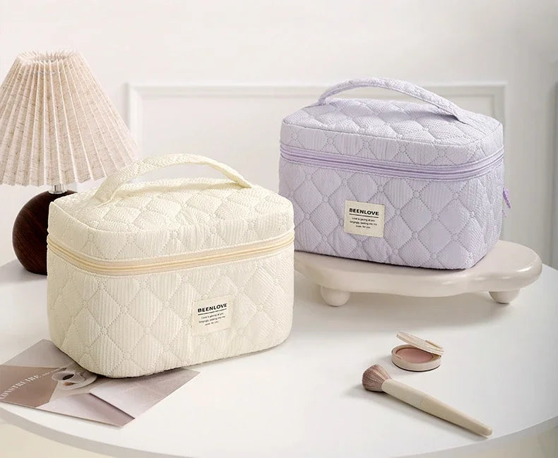 Conjunto de bolsa de maquiagem acolchoada bolsa de maquiagem feminina grande floral sacos de maquiagem bonito algodão bolsa cosmética viagem saco de armazenamento de produtos de higiene pessoal