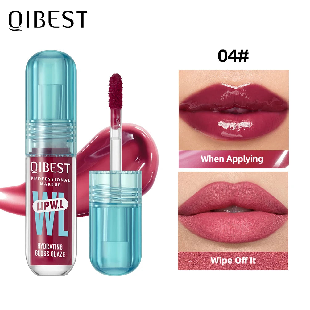 Brilho Labial Cristal QIBEST, Glaze Labial Hidratante de Longa Duração, Gloss Hidratante para Lábios