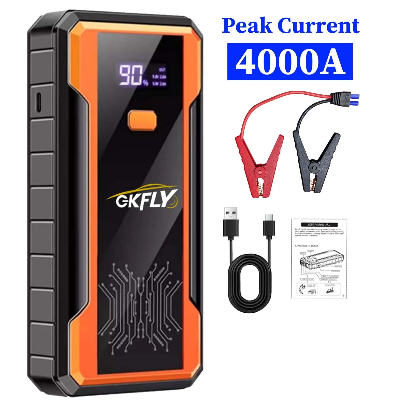 Gkfly 4000a carro ir para iniciantes banco de potência portátil 2000a impulsionador de bateria de carro 12v dispositivo de partida auxiliar para gasolina diesel