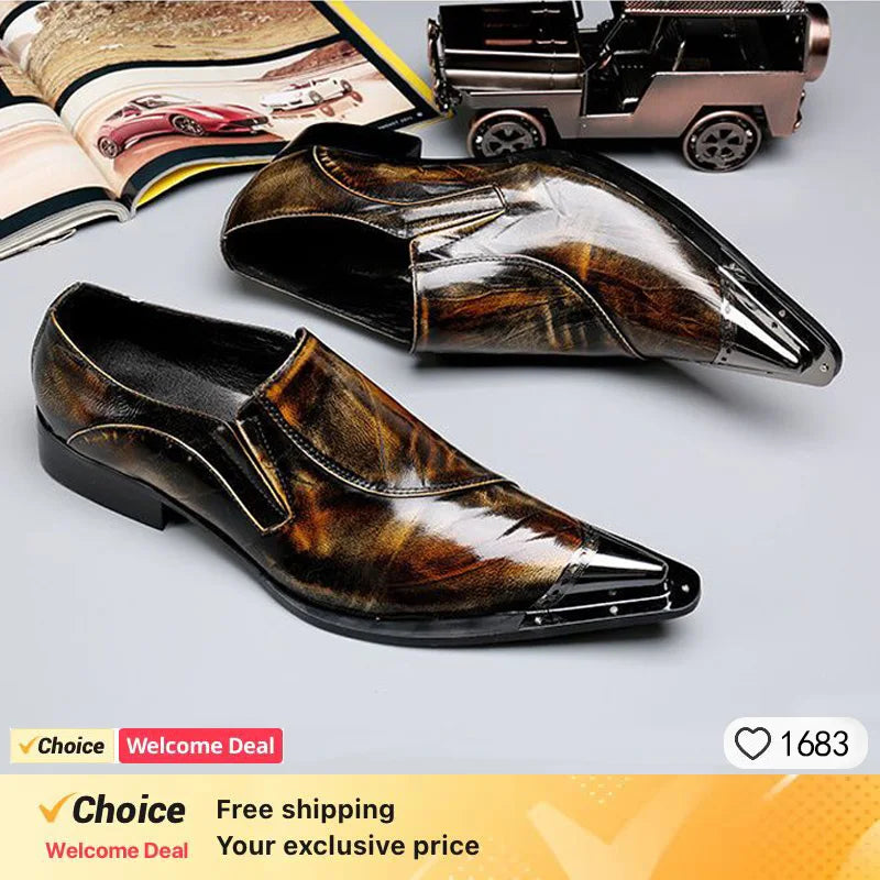 Mocassins britânicos de couro envernizado para homens, sapatos italianos deslizantes, sapatos de vestido marrom, novos, 2024