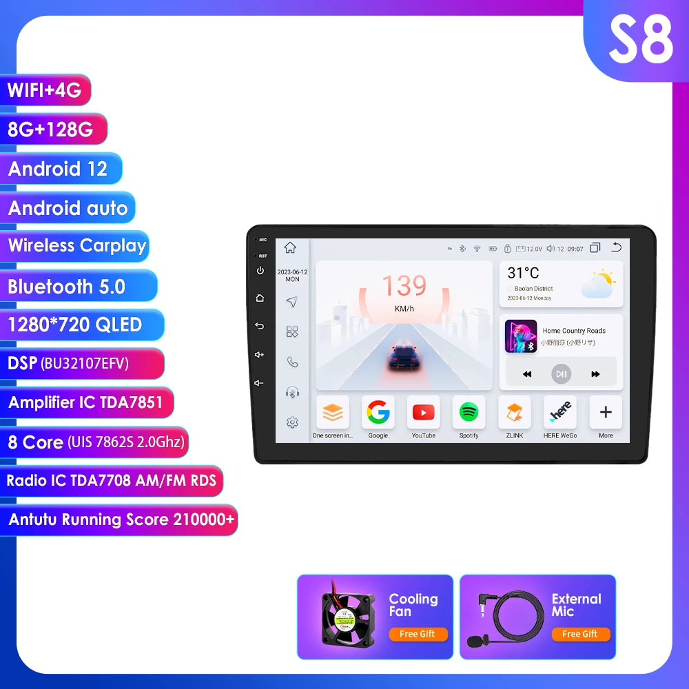 Rádio de Carro Android 2Din de 9 polegadas Hizpo para Audi A4 B8 B7 B6 S4 RS4 2000 - 2009 SEAT Exeo BT 4G DSP RDS CarPlay Navegação GPS 360CAM