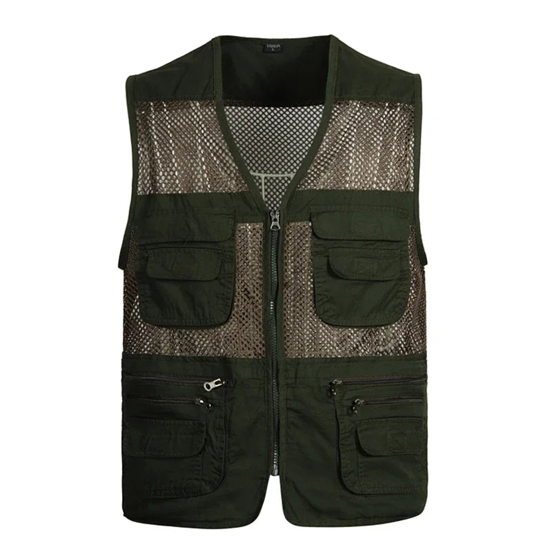 2021 homens multi-bolso clássico colete masculino sem mangas descarga sólida casaco de trabalho fotógrafo tático malha colete jaqueta
