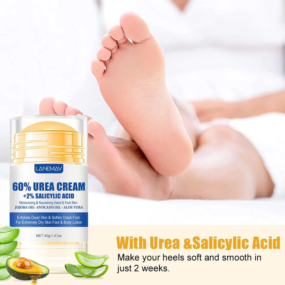 Creme Ultra-Hidratante para Pés com 60% de Ureia, Suaviza Pés Secos e Rachados, Exfoliação Suave, Creme Hidratante para Cuidados com os Pés