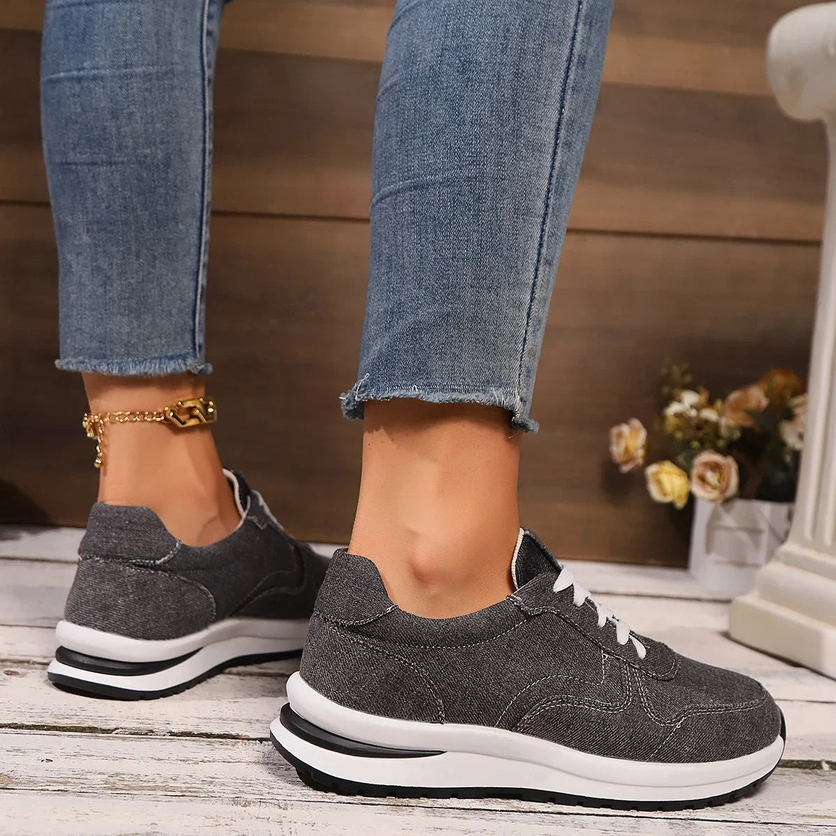 Azul denim plataforma tênis moda feminina sola grossa rendas até sapatos esportivos mulher plus size 43 confortável casual tênis femininos