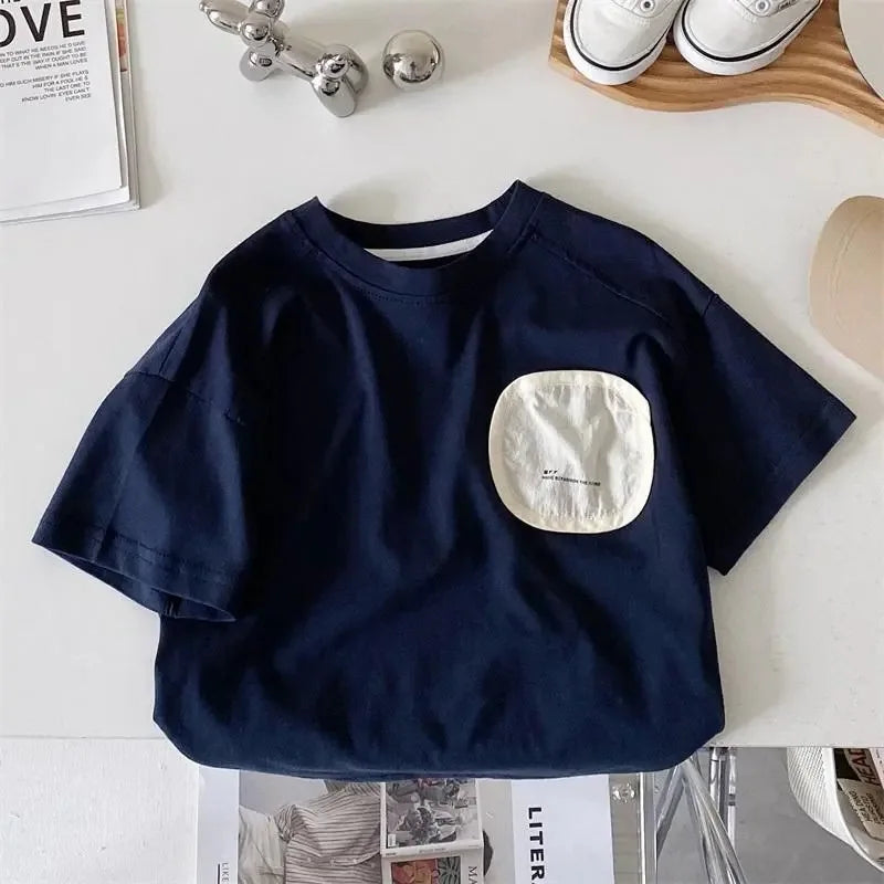 Camisetas Infantis de Manga Curta de Algodão para Meninos, Estampadas Casuais, Soltas e Versáteis, Coleção Verão 2026 - Roupas Infantis