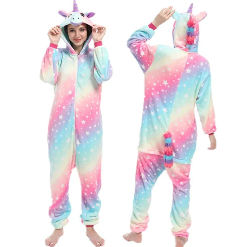 Mulheres animal kigurumi pijamas inverno grosso flanela pijamas adulto com capuz pijama homewear halloween cosplay trajes de festa