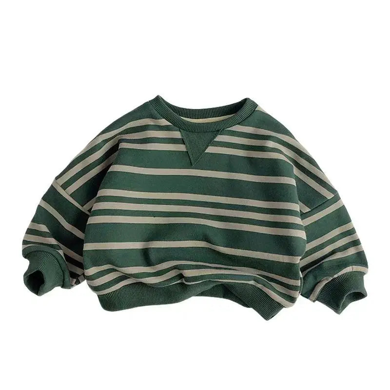 Moletom casual listrado infantil, manga comprida, tops com gola O, pulôver infantil solto, roupas de bebê, meninos, meninas, outono, novo