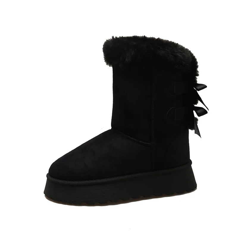 Botas de neve femininas 2024 inverno nova moda sapatos plataforma de pelúcia ao ar livre botas quentes sapatos femininos bota camurca cano longo