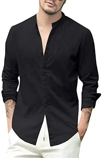 Camisa de linho respirável masculina, confortável, cor sólida, manga comprida, solta, Harajuku, blusa casual, camisa havaiana, breve, 2022