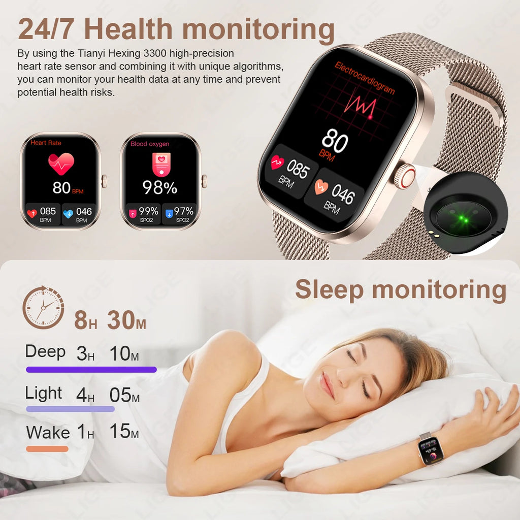Lige 2.01 "tela hd relógio personalizado rosto relógio inteligente feminino à prova dwaterproof água esporte senhoras relógios bt chamada monitor de saúde feminino smartwatch