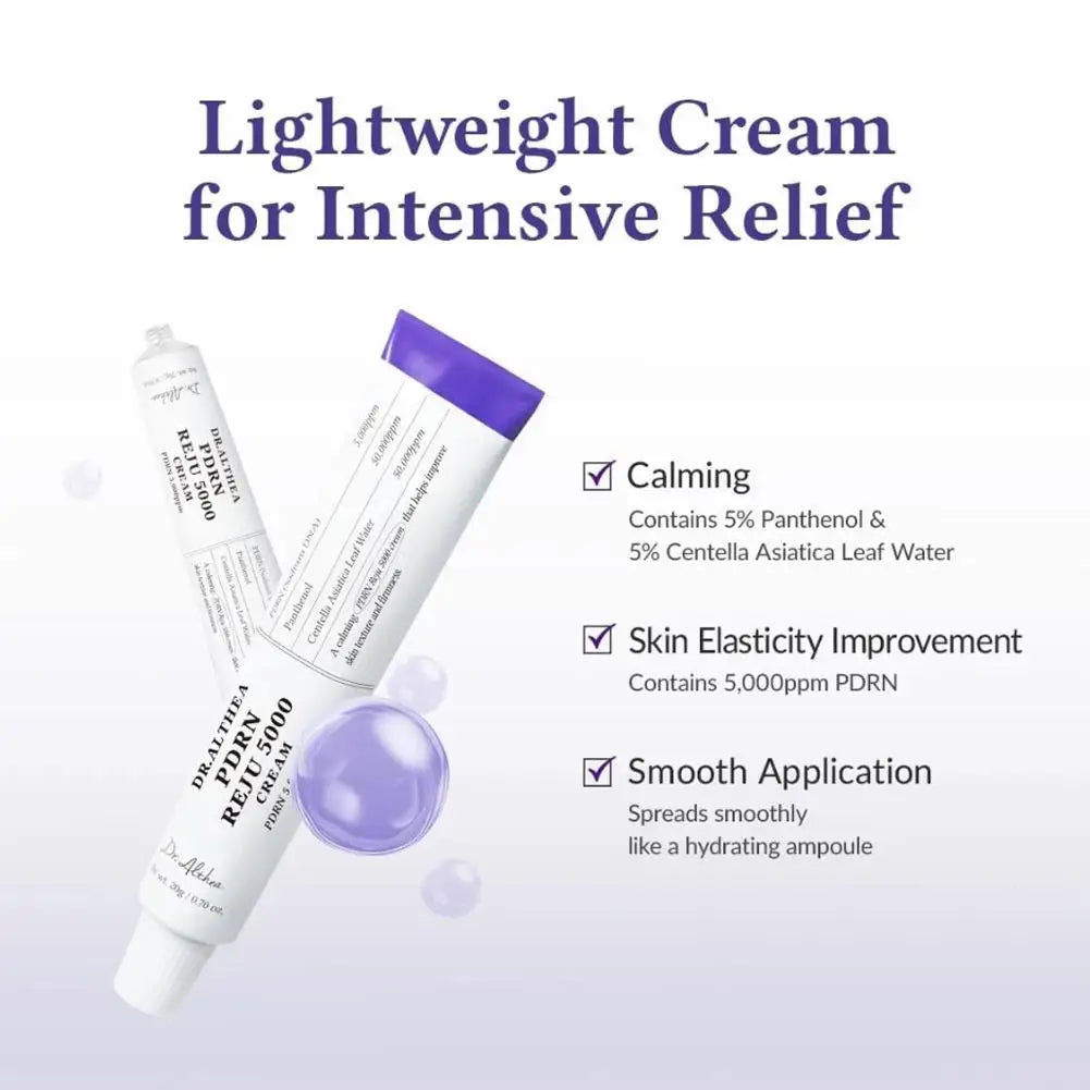 Creme Facial Calmante PDRN REJU 5000 com Pantenol e Centella Asiatica para Redução de Rugas, Cuidado Facial, Skincare Coreano