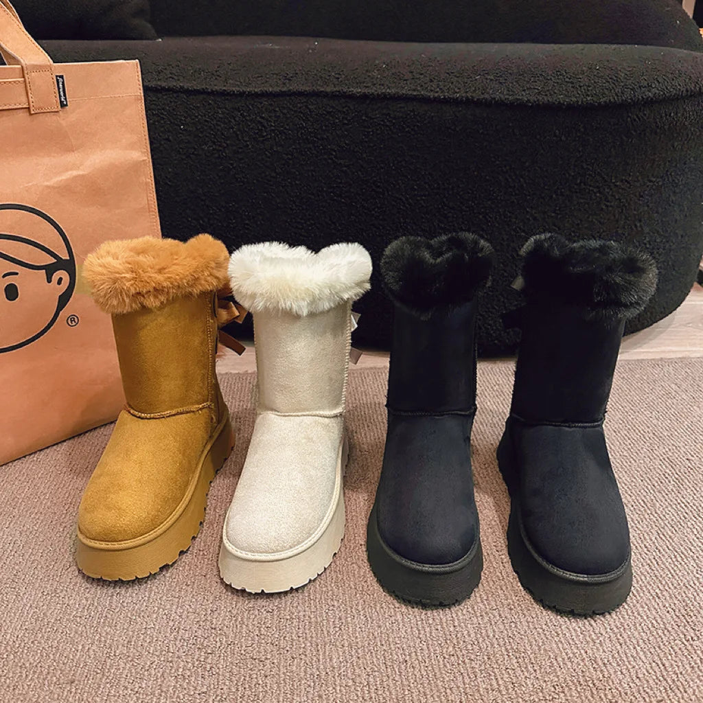 Botas de neve femininas 2024 inverno nova moda sapatos plataforma de pelúcia ao ar livre botas quentes sapatos femininos bota camurca cano longo