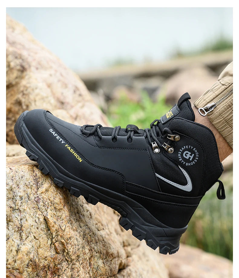 Moda novos sapatos de trabalho de segurança anti-esmagamento anti-punctura anti-odor homens usam sapatos antiderrapantes botão fivela sapatos de dedo do pé de aço à prova dwaterproof água