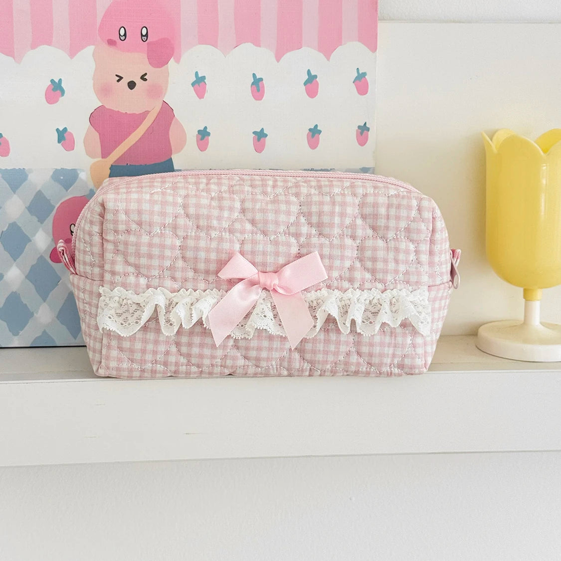 Nova moda laço arco bolsa de maquiagem feminina grande capacidade bolsa de armazenamento de cosméticos portátil organizador de viagem saco quadrado com zíper