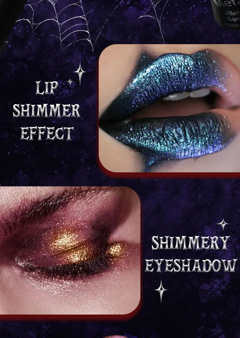 Diamante rosa batom metálico glitter batom à prova dwaterproof água brilhante perolado azul escuro vermelho fosco brilho labial halloween lábios maquiagem