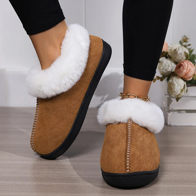 Inverno quente interior flurry chinelos feminino camurça do falso dedo do pé fechado casal chinelos mulher conforto sola macia casa slides mujer