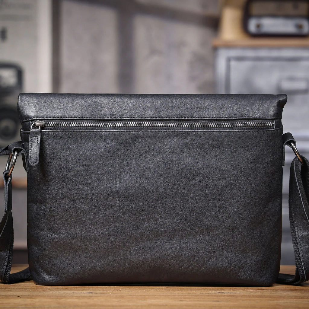 Bolsa de Ombro Masculina em Couro Genuíno, Bolsa Transversal para Laptop, Couro Bovino de Camada Superior, Couro Vegetal, Moda Casual