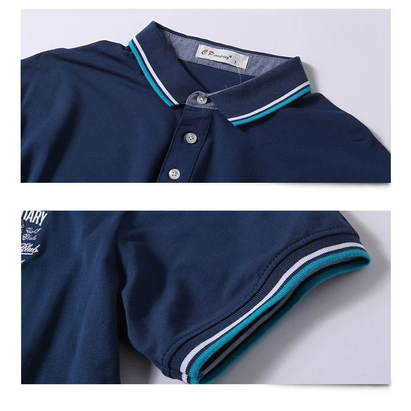 2025 nova chegada moda masculina camisa polo marca polo masculina algodão respirável polo dupla listra lateral fino ajuste