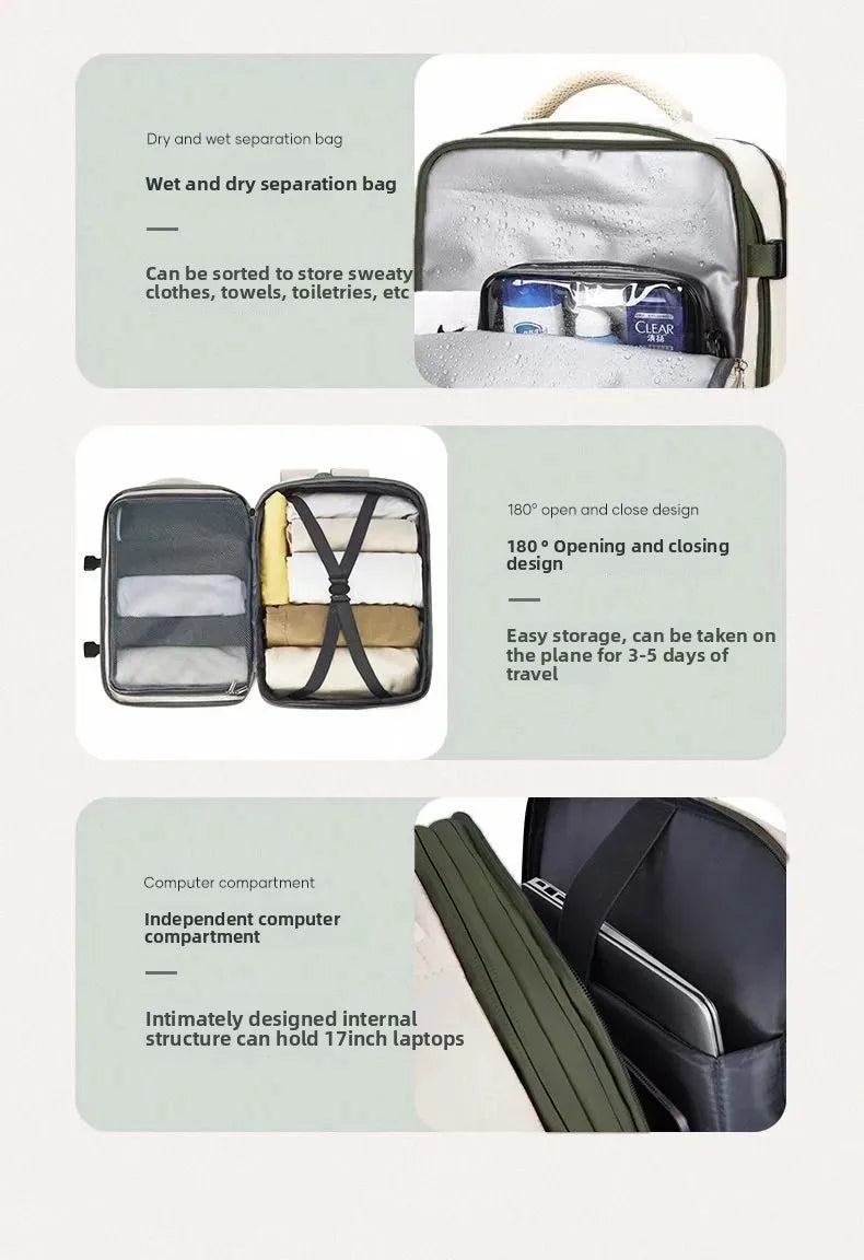 Mochila de viagem expansível de grande capacidade, bolsa de ombro dupla para viagens de negócios, montanhismo e transporte de computador