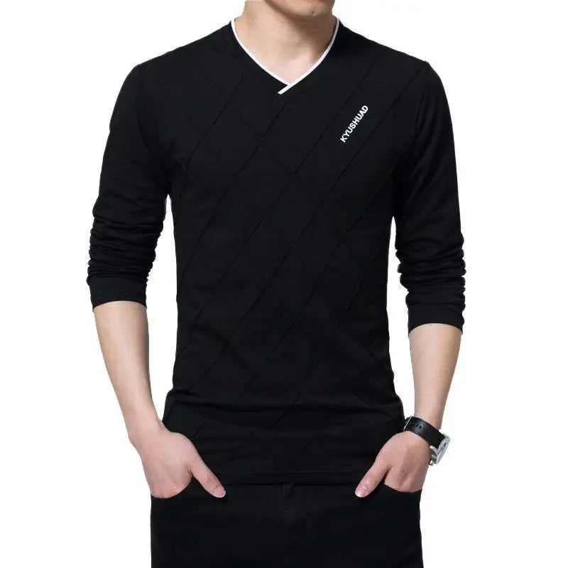 Camiseta Masculina BROWON 2026: Nova Coleção Slim Fit com Design Exclusivo, Gola V Luxuosa e Elegante para Fitness