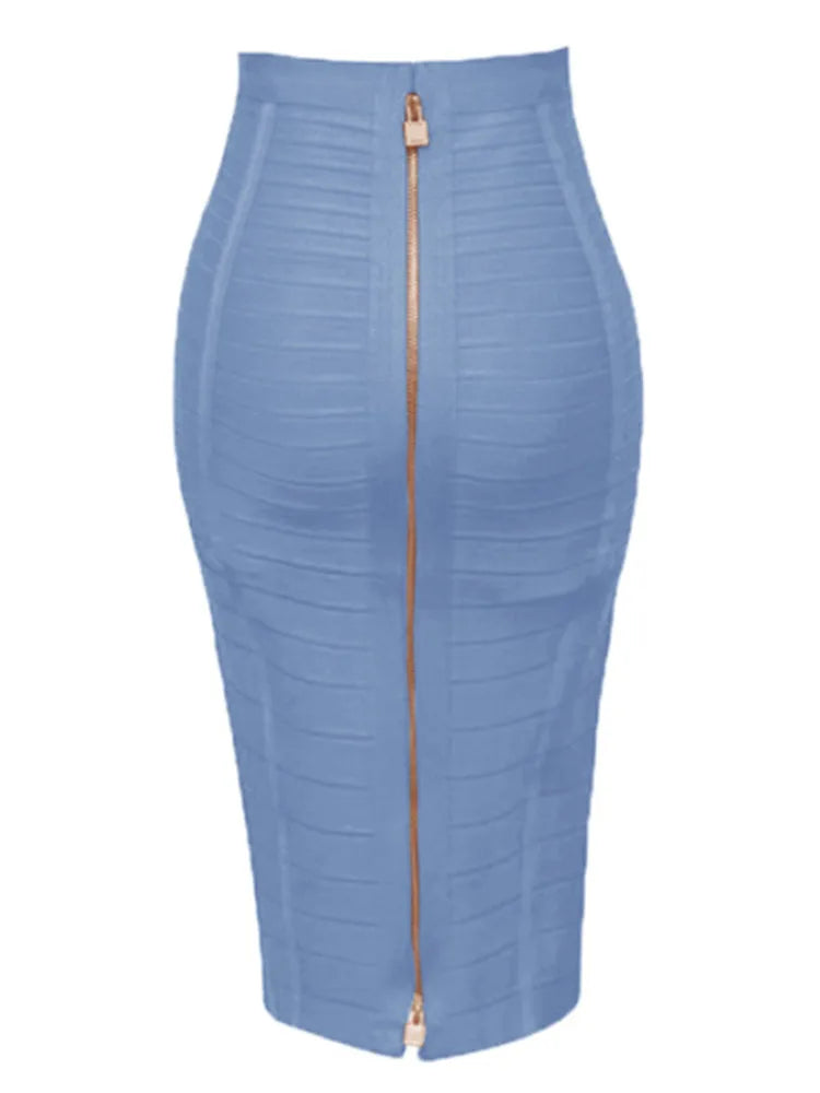 16 cores sexy sólido zíper laranja azul preto vermelho bandagem saia feminina elástica bodycon verão xl xxl lápis saias 58cm