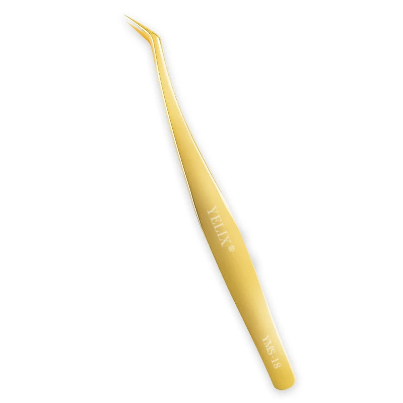 Yelix-pinça profissional de pestanas, aço inoxidável, clássico, volume dourado, para extensões de pestanas