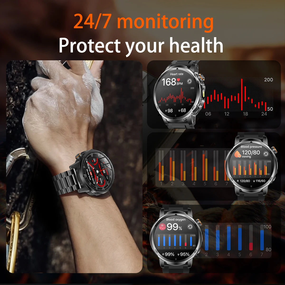 Novos Relógios Inteligentes Militares para Atividades ao Ar Livre 2026, Tela AMOLED de 1,85 polegadas, Bateria Grande de 1000mAh, À Prova D'água 10ATM, Chamada, Esportes, Pulseira Fitness Masculina