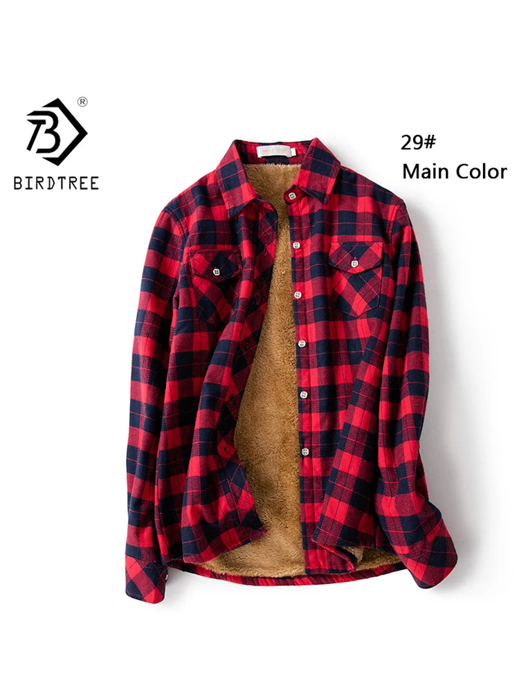 Camisa Xadrez Feminina de Veludo Grossa e Quente, Blusa Casual de Manga Longa com Forro de Lã para Inverno, Tamanhos M-5XL, Roupa de Outono T77710A