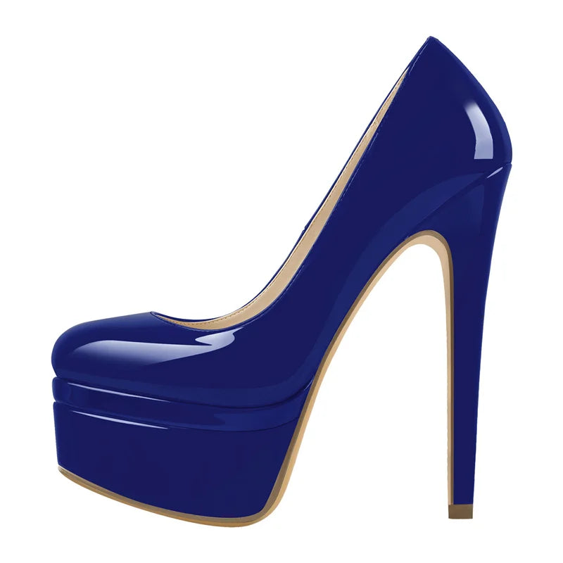 Onlymaker feminino dedo do pé redondo plataforma dupla bombas super salto alto deslizamento em sapatos de festa de casamento stiletto saltos tamanhos grandes