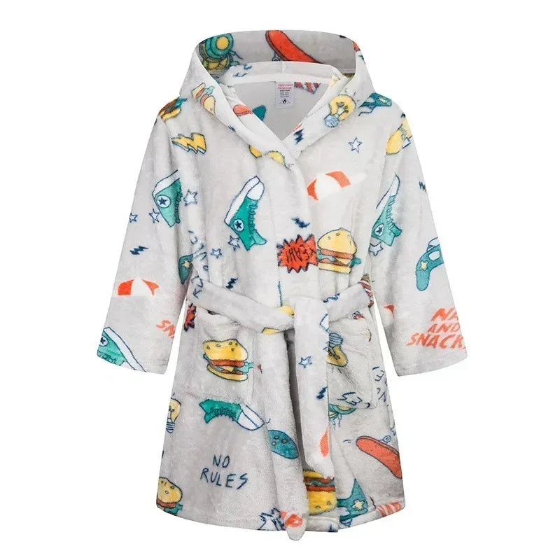 Crianças pijamas macios roupão de flanela de inverno 2025 novo dos desenhos animados bonito pijamas meninos meninas outono roupões com capuz homewear