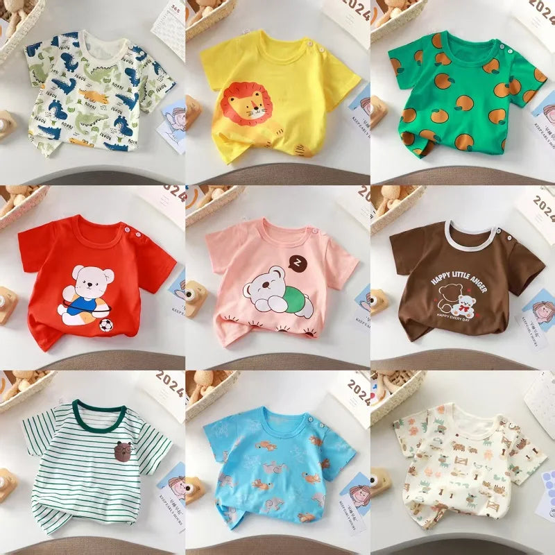 2-6y nova camiseta dos desenhos animados de algodão puro meninas de manga curta verão meia manga topos meninos topos crianças camisetas roupas